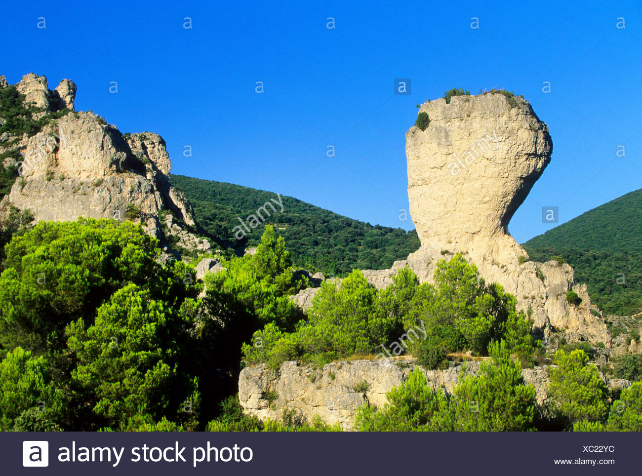 Extraña formación rocosa de Mourez Herault, Francia Foto de stock