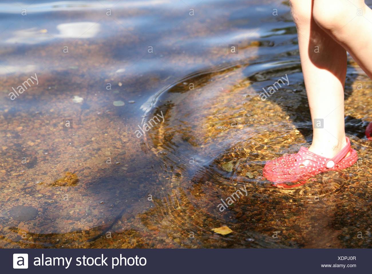 Bajo la sección de mujer y caminando en aguas poco profundas Foto de stock