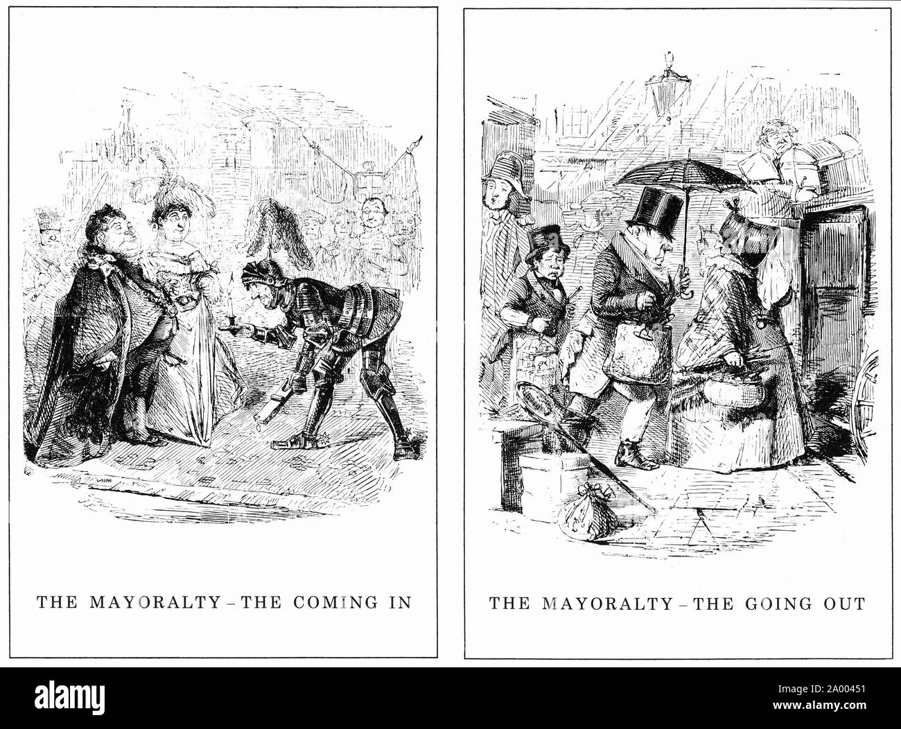 Gravure de les hauts et les bas de la politique comme le maire gagne ou perd une élection. Du magazine Punch. Banque D'Images