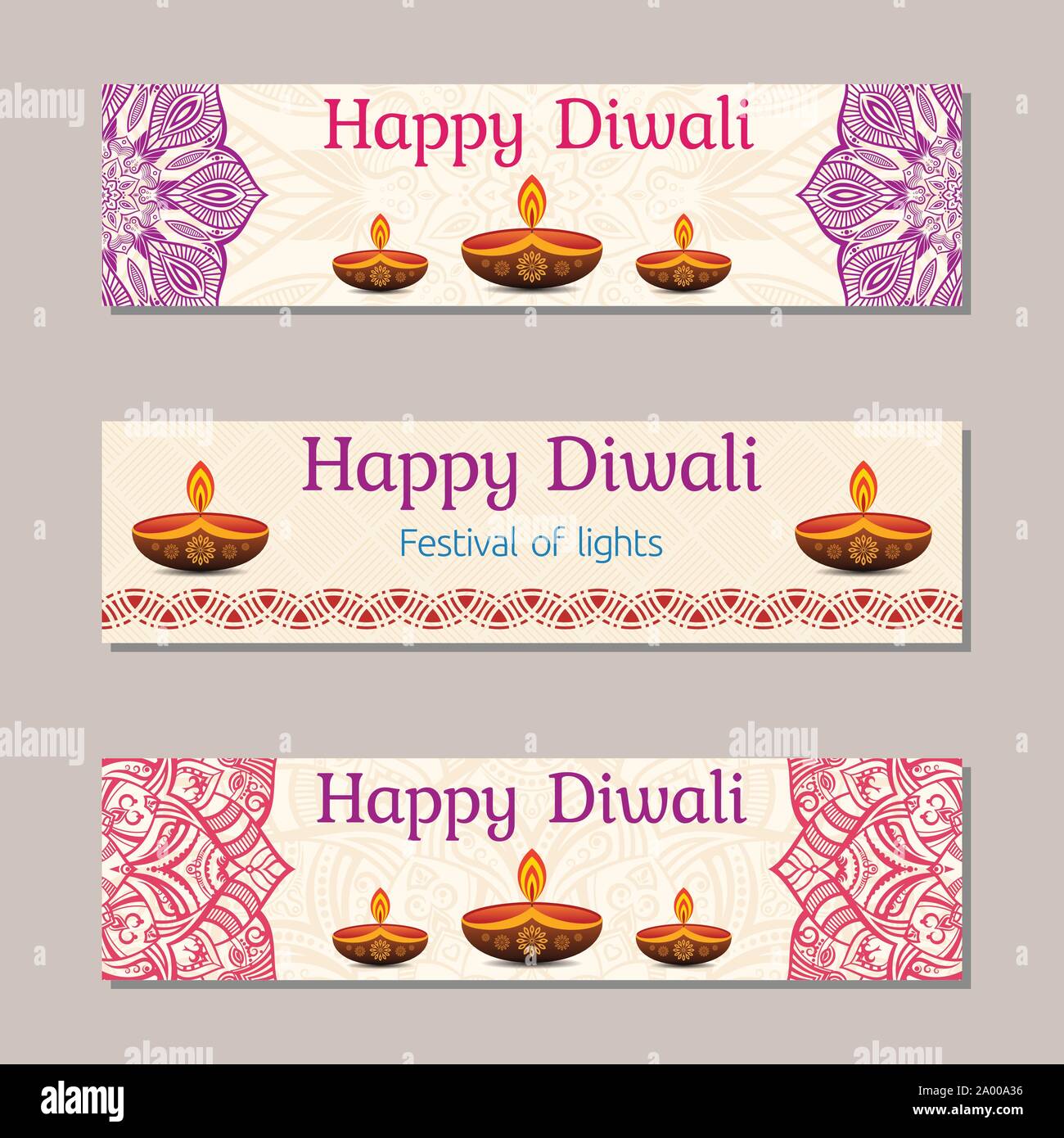 Modèles de page horizontale pour festival indien de joyeux Diwali fête. Site web créatif hader o Design de bannières. Vector illustration couleur. Illustration de Vecteur