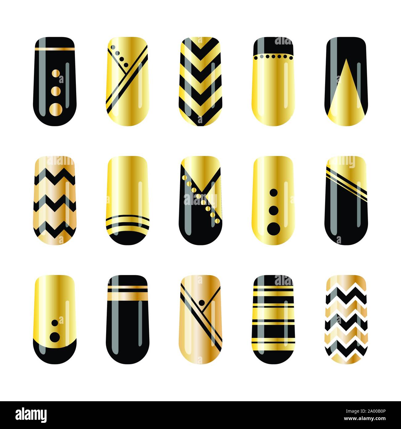 L'art d'ongle ongles en or et noir design autocollants Illustration de Vecteur