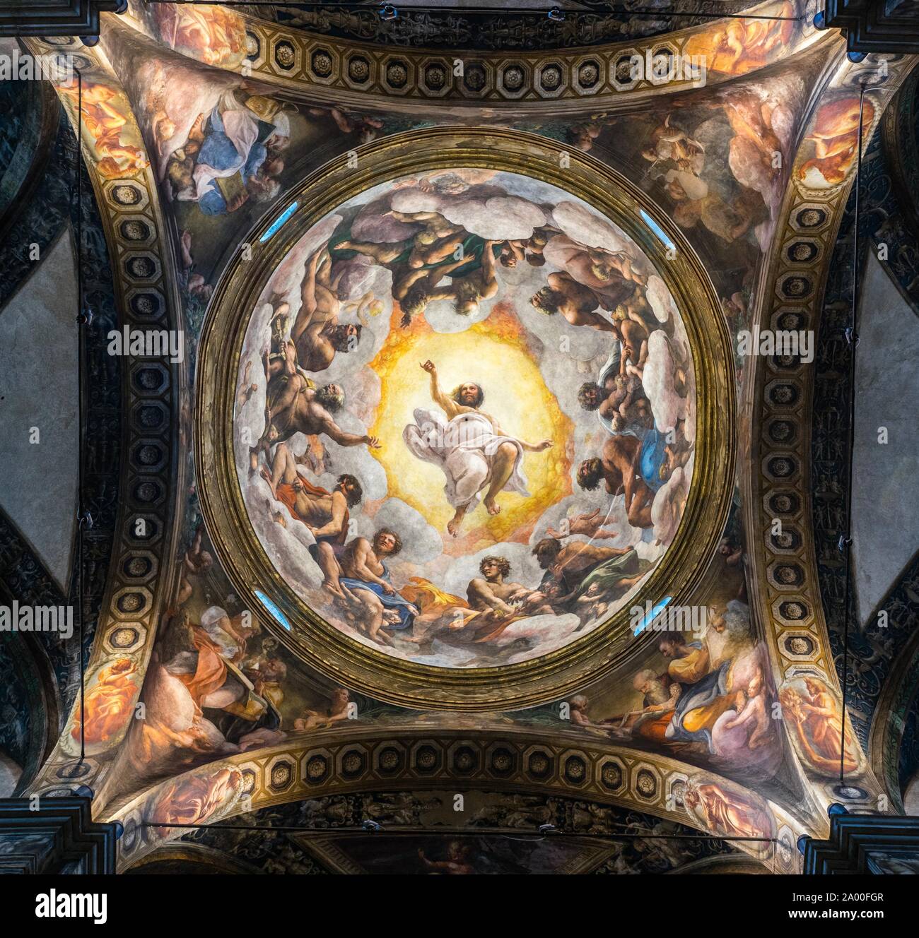 Fresque au plafond, la vision de saint Jean à Patmos, monastère de San Giovanni Evangelista, Parme, Emilie-Romagne, Italie Banque D'Images