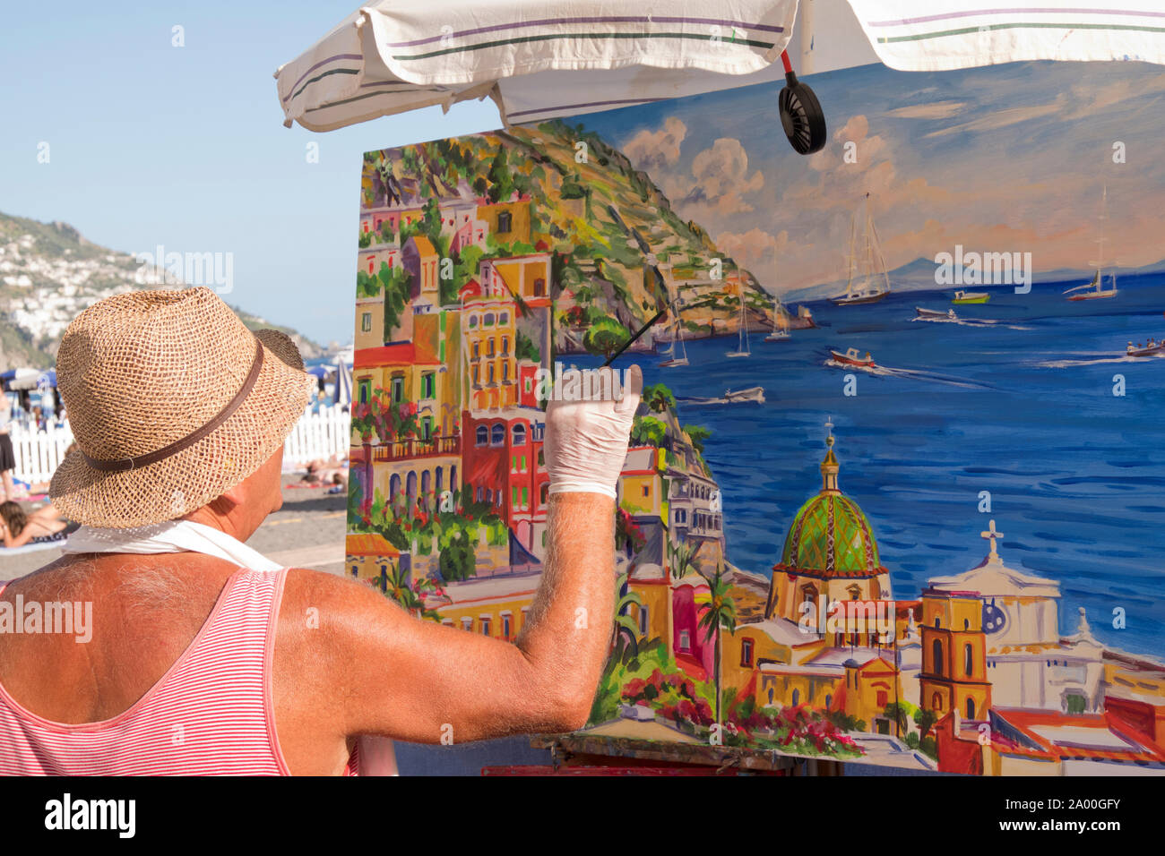 La peinture de l'artiste de scène Positano en Italie Banque D'Images