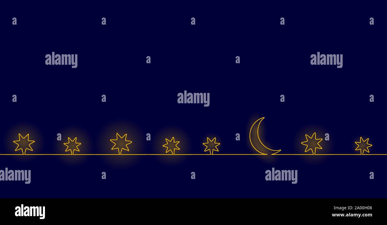 Seule une ligne continue nuit lune art. Mur de sommeil stars sky concept esquisse. Loisirs détente vacances soirée étoilée silhouette vector Illustration de Vecteur