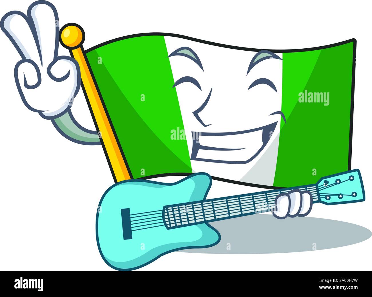 Avec une guitare en forme de drapeau nigeria mascot cartoon un Illustration de Vecteur