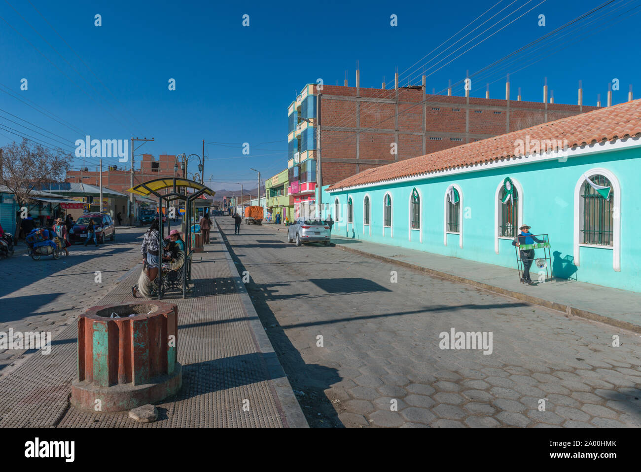 Rue de la ville d'Uyuni, 3660m au-dessus du niveau de la mer, district Potosi, Bolivie, Amérique Latine Banque D'Images