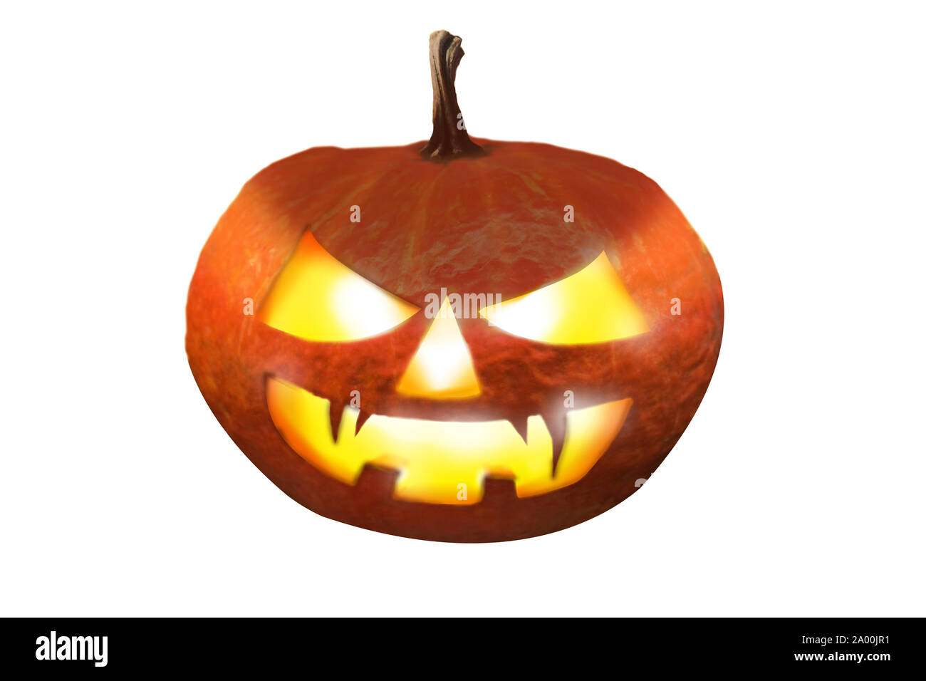 Jack O Lanterne citrouille avec visage effrayant avec des bougies à l'intérieur lumineux. isolé sur fond blanc Banque D'Images