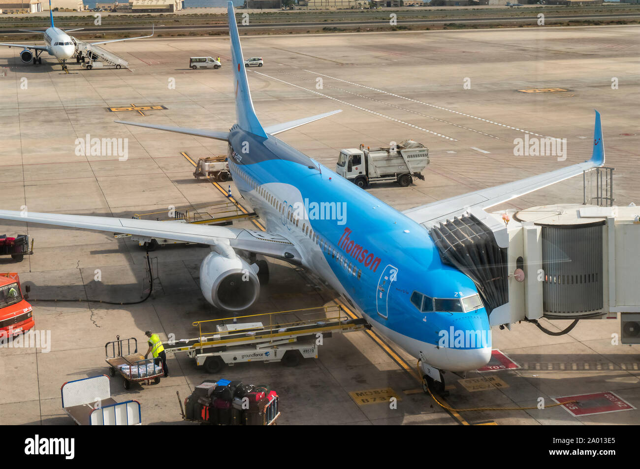 Un avion de la compagnie aérienne Thomson à l'aéroport de Gran Canaria Banque D'Images