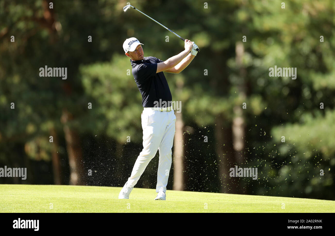 L'Afrique du Sud, Justin Smith en action pendant deux jours le BMW PGA Open à Wentworth Golf Club, Surrey Banque D'Images