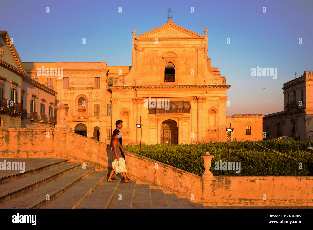 Lumière chaude au coucher du soleil dans la région de Noto, en Sicile Banque D'Images