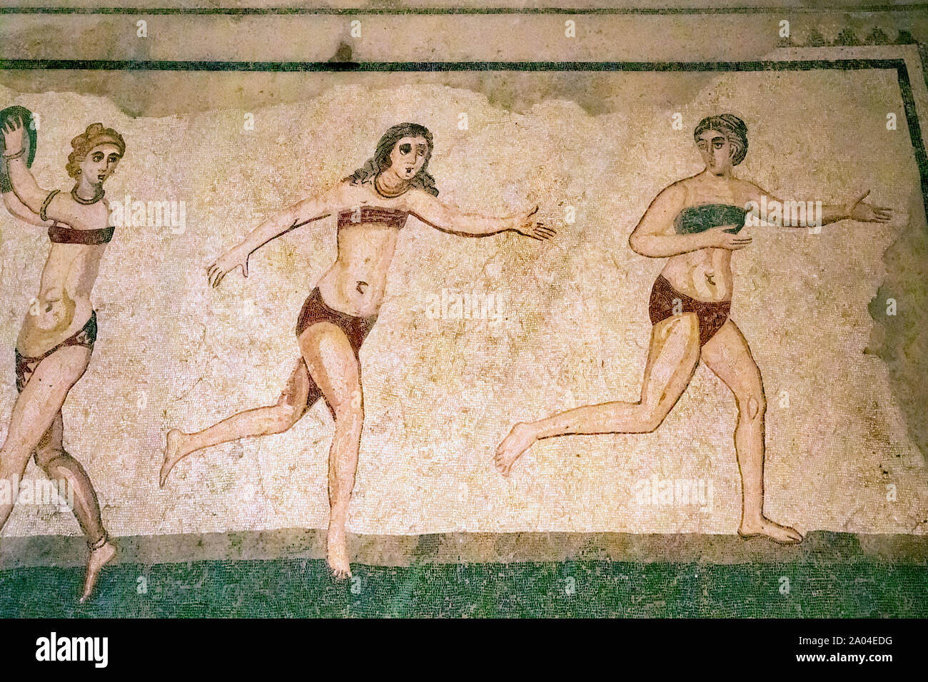 Bikini romain antique mosaïque de Piazza Armerina, Sicile Banque D'Images
