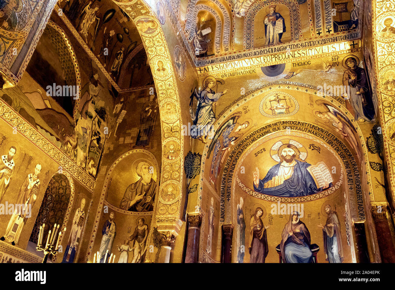 La beauté de la mosaïque dans la Chapelle Palatine à Palerme, Italie Banque D'Images