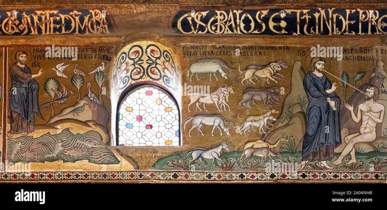 La création de mosaïques de l'ancienne chapelle Palatine, Palerme Banque D'Images