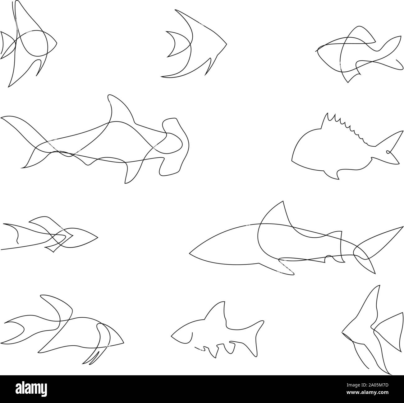 Une ligne design poisson silhouette. La conception de logo. Style minimaliste dessiné à la main. Vector illustration. Illustration de Vecteur