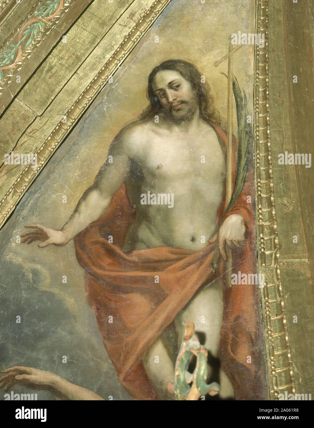 RESURRECCION DE JESUCRITO (détail) - PINTURA DEL RETABLO MAYOR - siglo XVII - BARROCO ESPAÑOL. Auteur : Antonio de Pereda. Lieu : Eglise de Santo Domingo de Silos. Pinto. MADRID. L'ESPAGNE. Jésus. CRISTO RESUCITADO. Banque D'Images