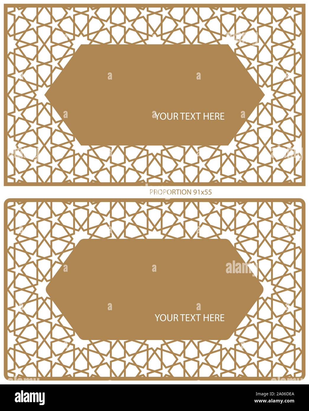 Des espaces pour les cartes d'affaires. Ornement géométrique arabe. Pour lasercutting et gravure. Illustration de Vecteur