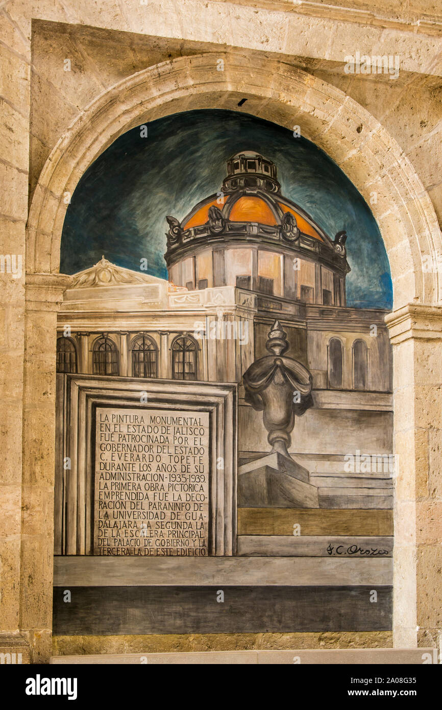 Jose Clemente Orozco peintures dans Hospicio Cabanas hôpital, Site du patrimoine mondial de l'UNESCO, Centre historique de Guadalajara, Jalisco, Mexique. Banque D'Images