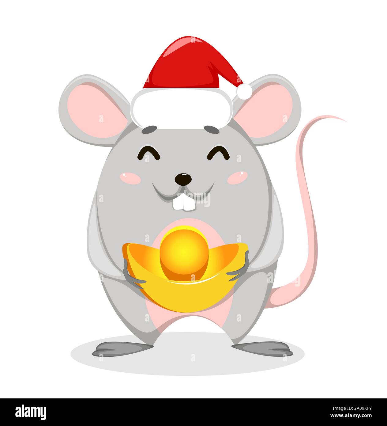 Joyeux Nouvel An chinois. Funny cartoon rat dans Santa Claus hat. Vector illustration sur fond blanc Illustration de Vecteur