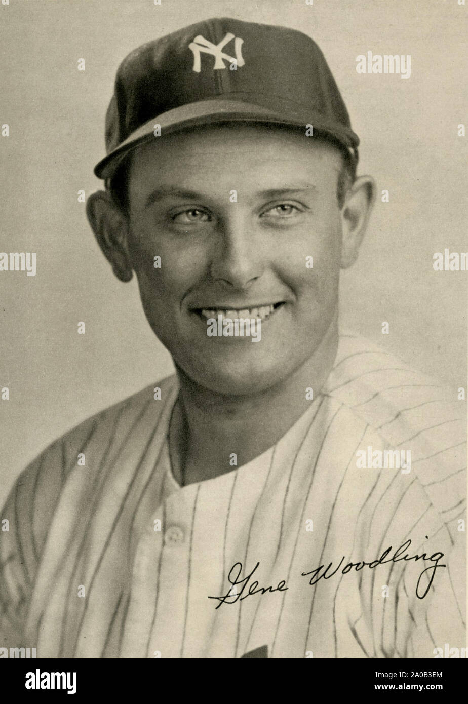 Vintage photo de joueur de baseball Gene Woodling qui a joué avec les Yankees de New York dans les années 40 et 50. Banque D'Images