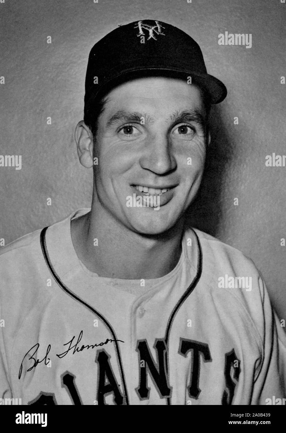 Vintage photo de joueur de base-ball Bobby Thompson, qui joue avec les Giants de New York dans les années 40 et 50. . Banque D'Images