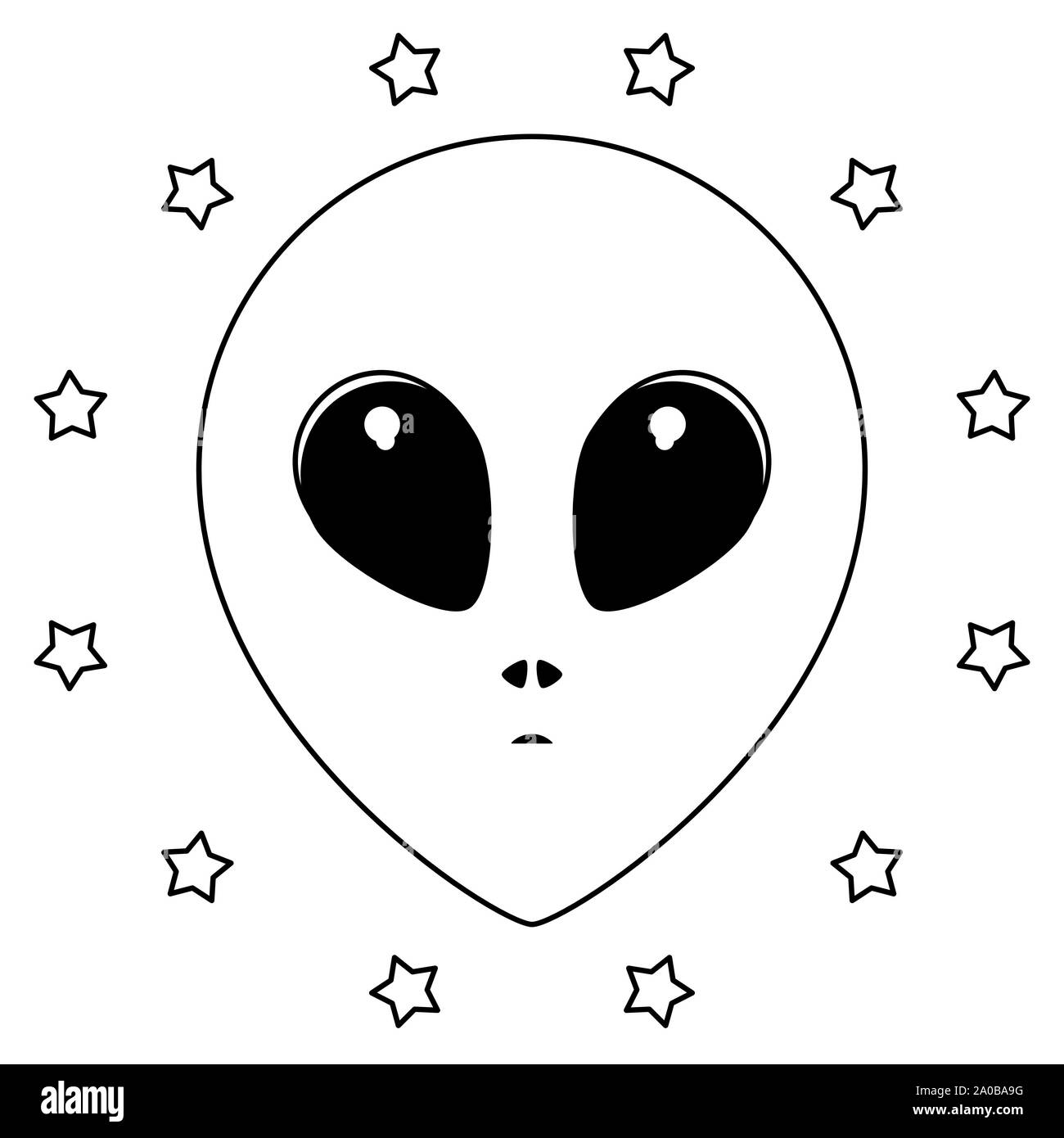 Alien noir et blanc dans un cercle d'étoiles Banque D'Images