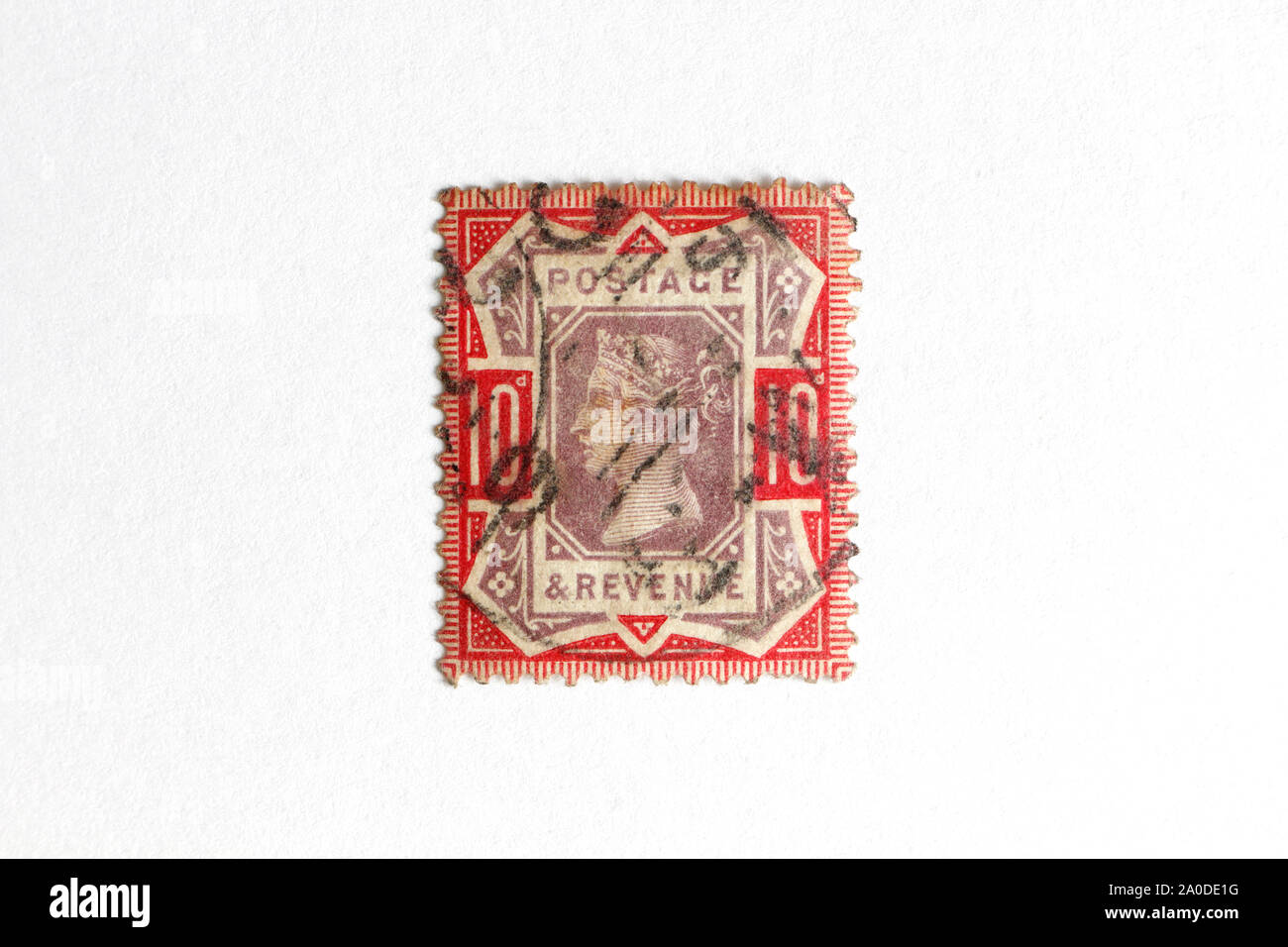 La reine Victoria, 10 Timbres-poste britannique penny, fond blanc Banque D'Images
