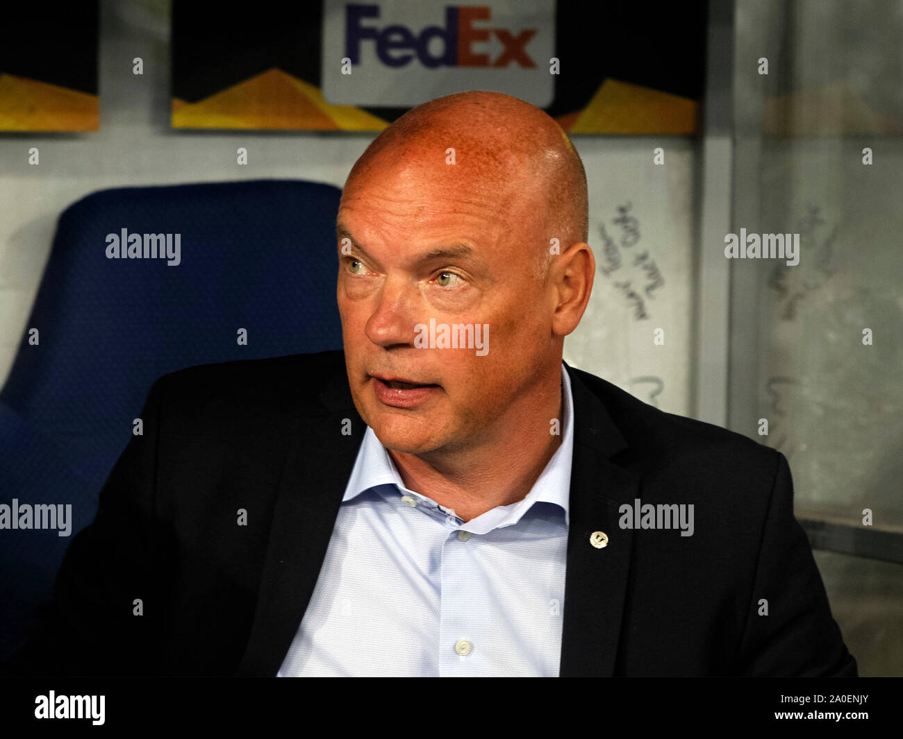 Kiev, Ukraine. 19 Sep, 2019. Uwe Rosler, entraîneur-chef de Malmö FF, au cours de l'UEFA Europa League 2019/2020 phase groupe football match jour 1 jeu, entre Malmö FF Suédois et Ukrainiens FC Dynamo Kyiv, les CSN stade Olimpiyskiy. (Score final : Dynamo Kiev 1-0 Malmö FF) Credit : SOPA/Alamy Images Limited Live News Banque D'Images