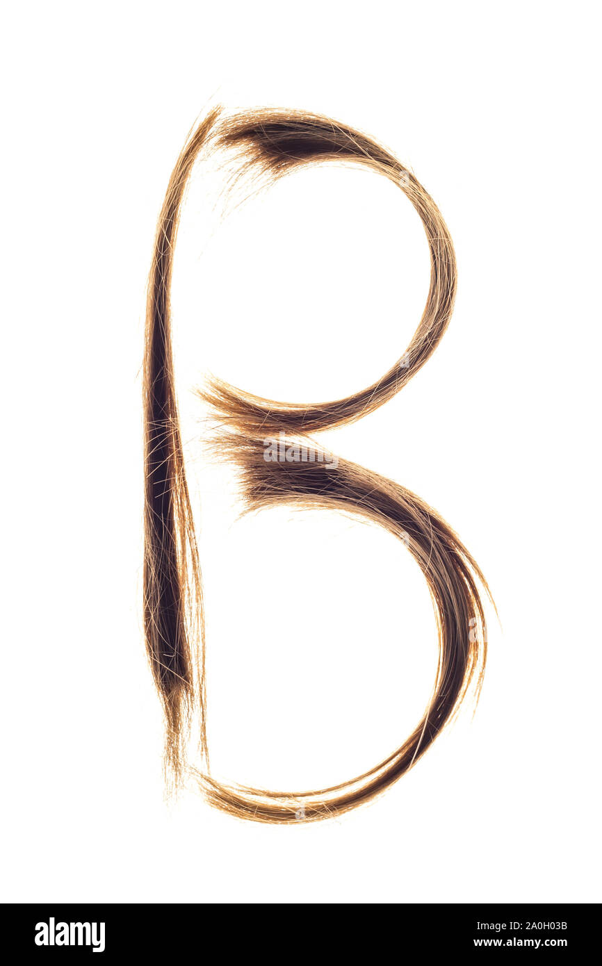 Lettres fabriqués à partir de cheveux femme B capital isolé sur fond blanc. Banque D'Images