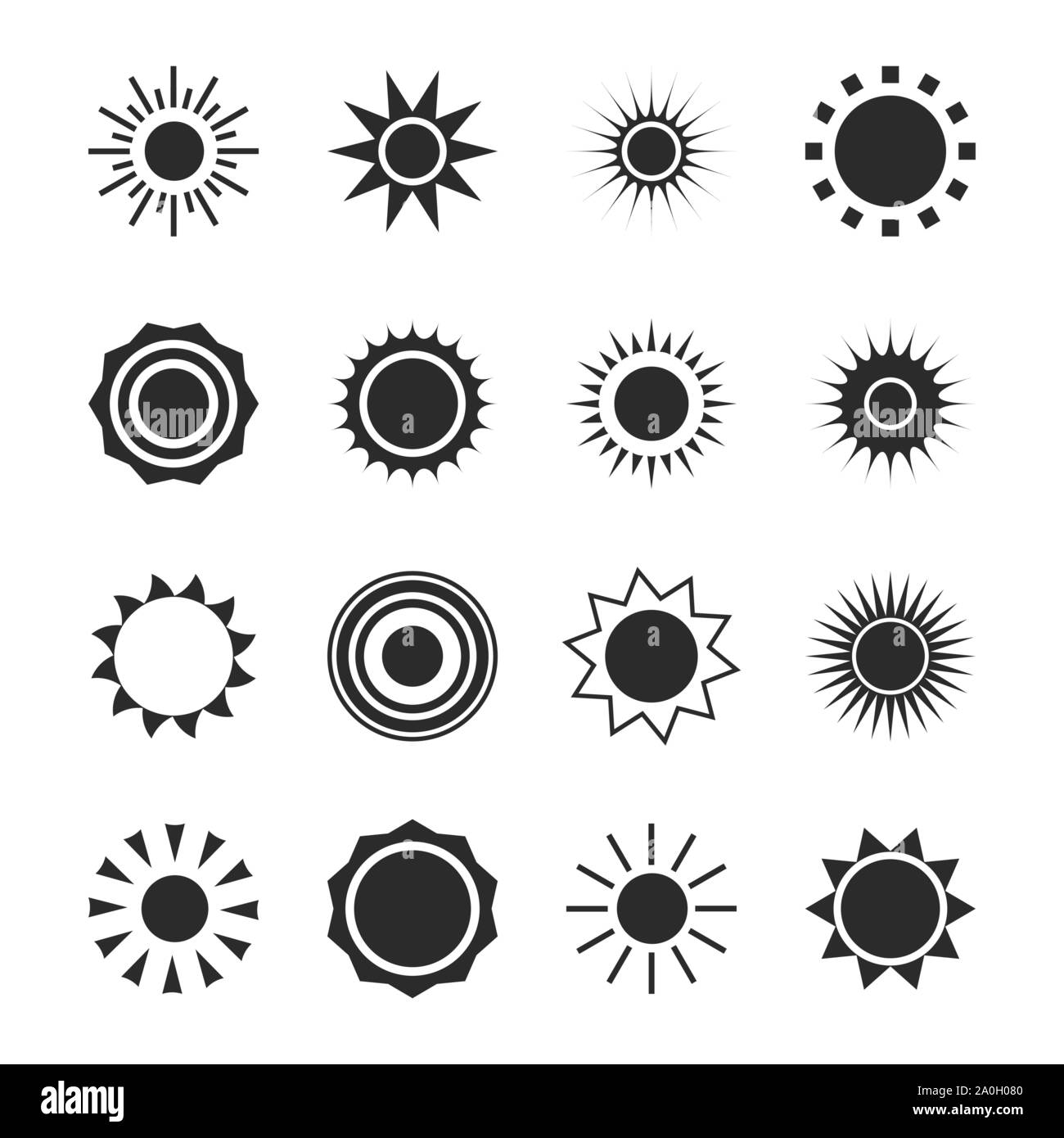 Silhouette soleil icon set. Cercle noir d'été des formes. La nature, symbole de la chaleur du ciel. Sunrise vecteur libre isolé sur fond blanc. Illustration de Vecteur