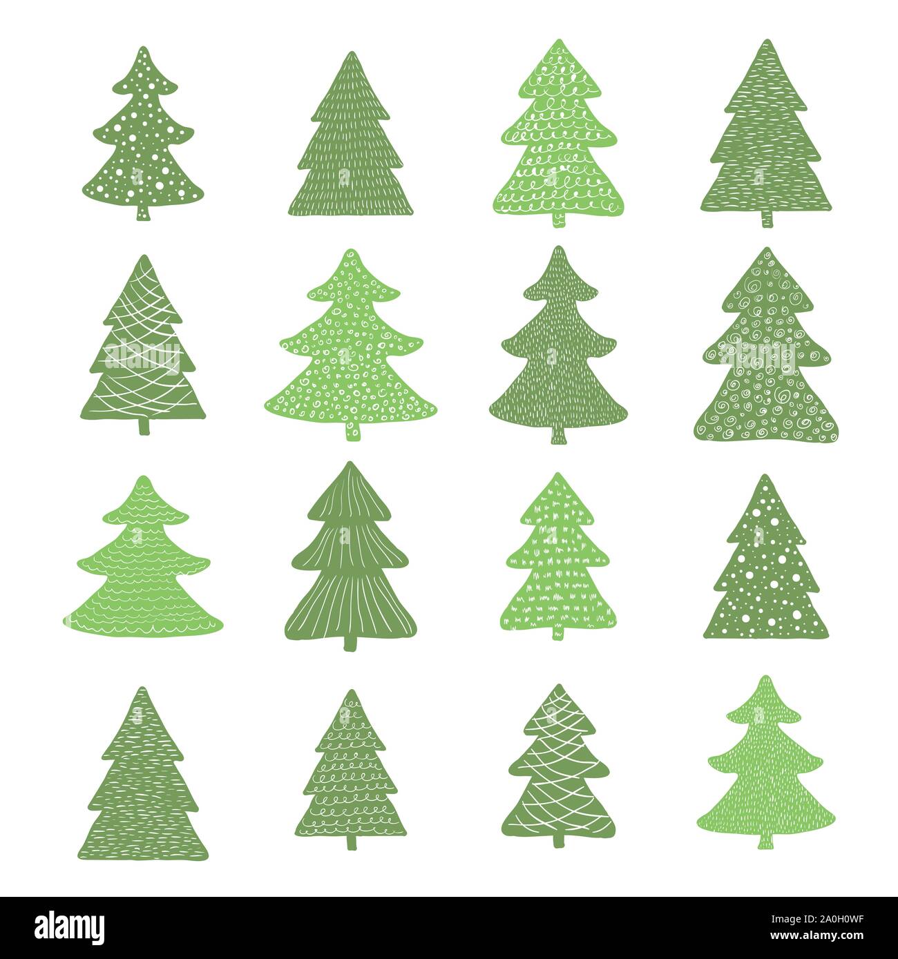 Ensemble d'arbres de Noël à la main Illustration de Vecteur