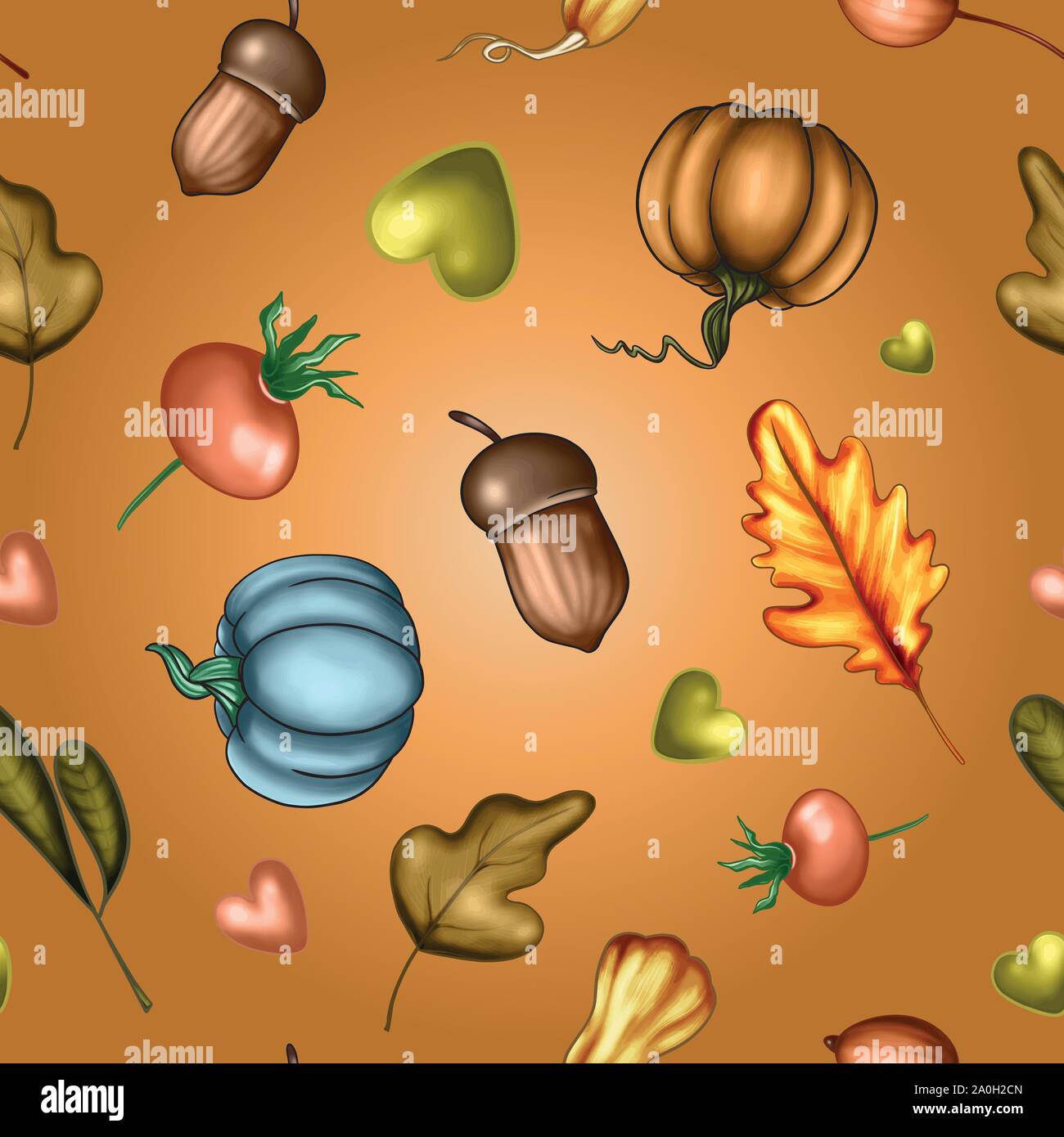 Vector illustration d'un automne coloré motif transparente de la citrouille les légumes, les feuilles des arbres, les baies sur l'arrière-plan Illustration de Vecteur