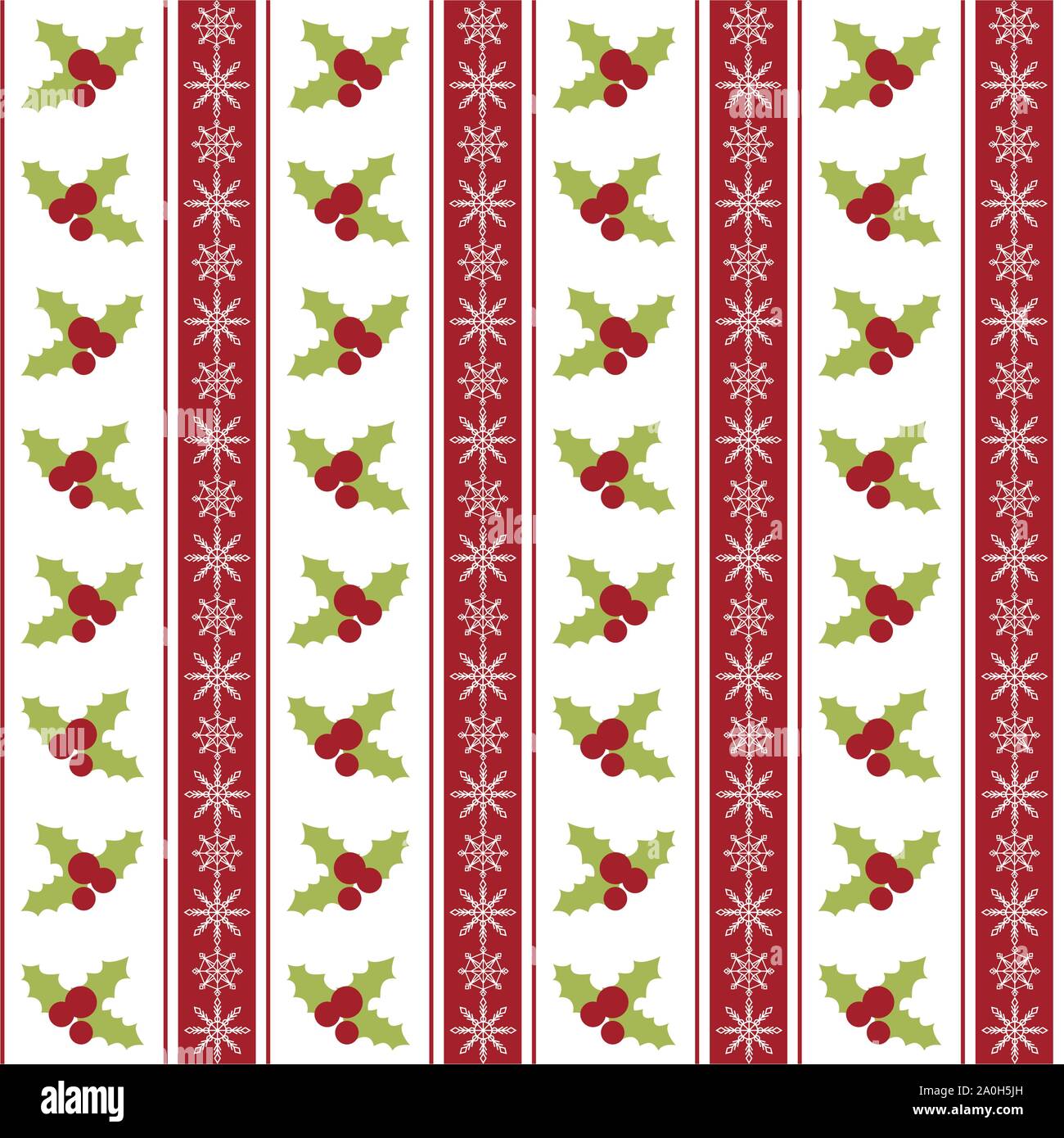 Modèle sans couture de Noël avec des baies de houx et les flocons Illustration de Vecteur