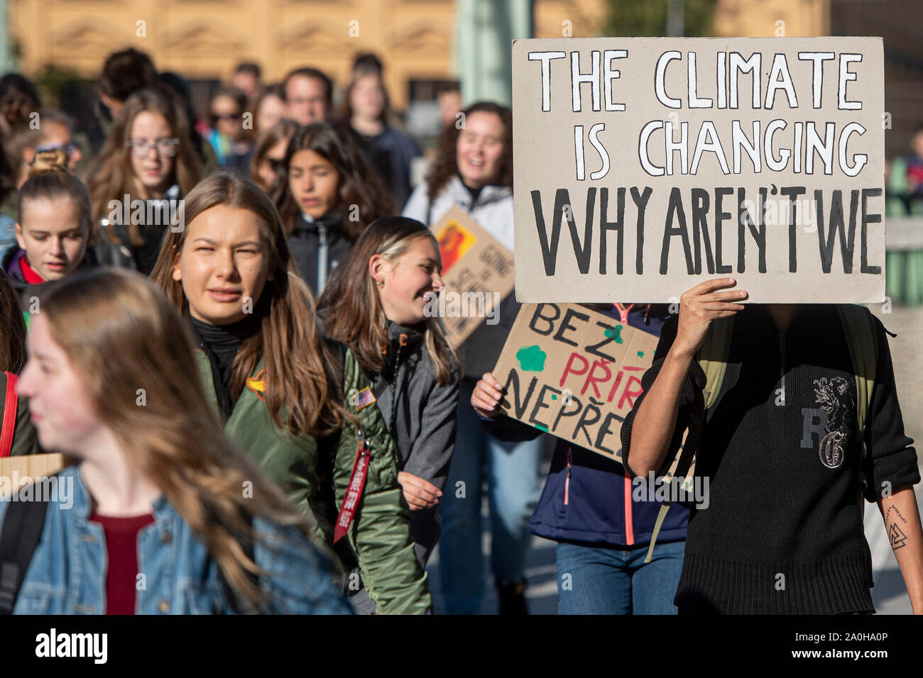 Hradec Kralove, République tchèque. Sep 20, 2019. Grève des étudiants pour une meilleure protection du climat et de l'abaissement des émissions, à Hradec Kralove, République tchèque, le vendredi 20 septembre, 2019. Photo : CTK/Tanecek Photo/Alamy Live News Banque D'Images