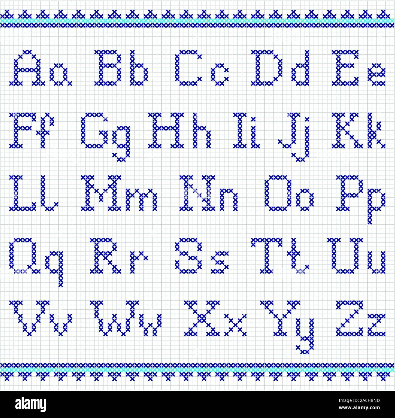 Broderie d'alphabet. Les lettres majuscules et minuscules Illustration de Vecteur