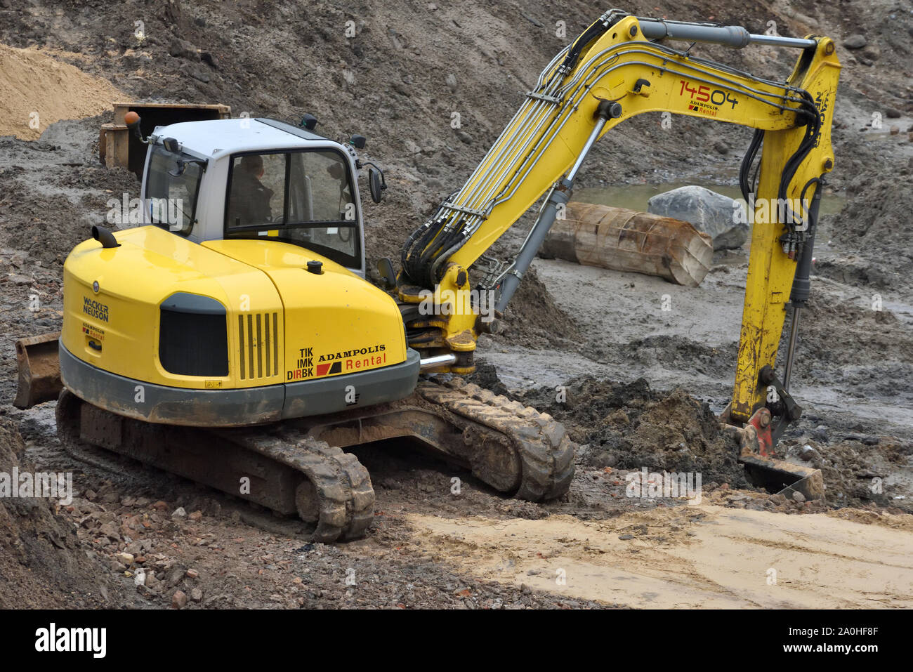 Vilnius, Lituanie - 16 février : construction site sur pelle le 16 février 2019. Vilnius est la capitale de la Lituanie et sa plus grande ville. Banque D'Images