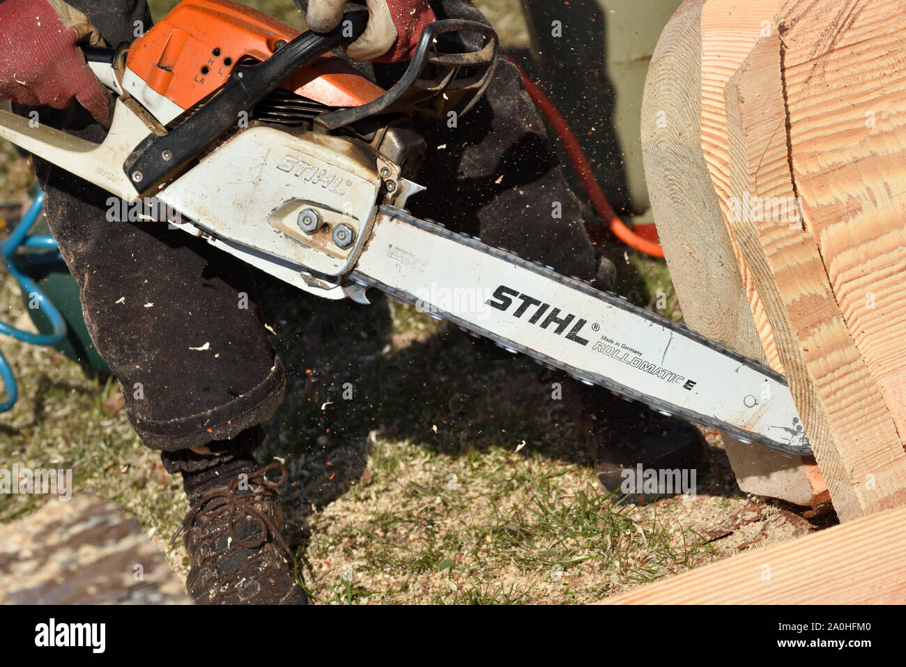 Kaunas, Lituanie - 04 avril : tronçonneuse Stihl à Kaunas sur Avril 04, 2019. Stihl est un fabricant allemand de tronçonneuses et autres poche rad Banque D'Images