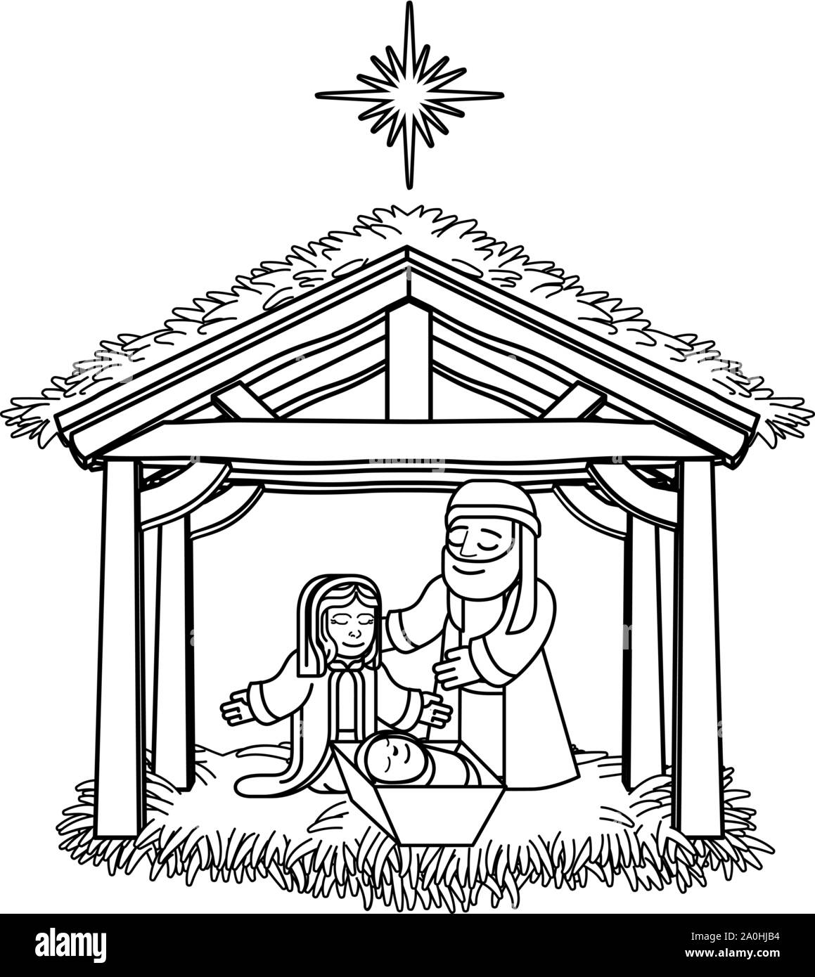 Dessin animé de Noël Crèche Illustration de Vecteur