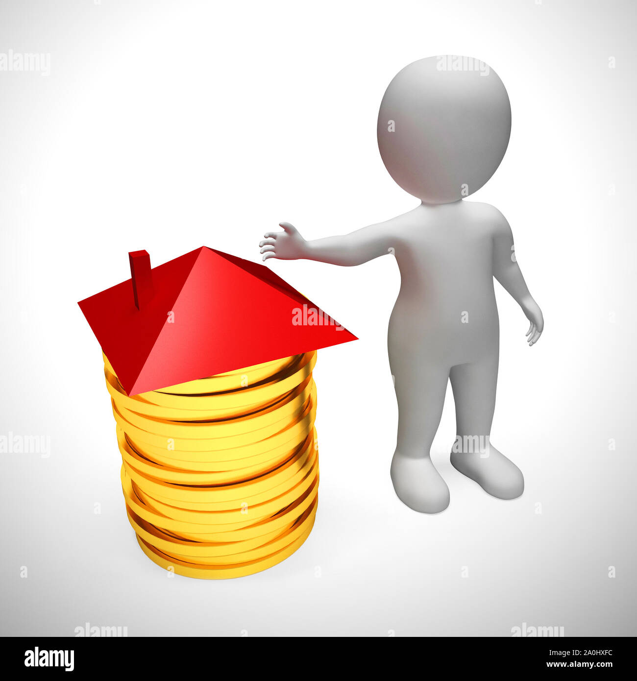 L'enregistrement d'une maison symbole représenté par une pile de pièces. Achat de propriété et la richesse financière - 3d illustration Banque D'Images