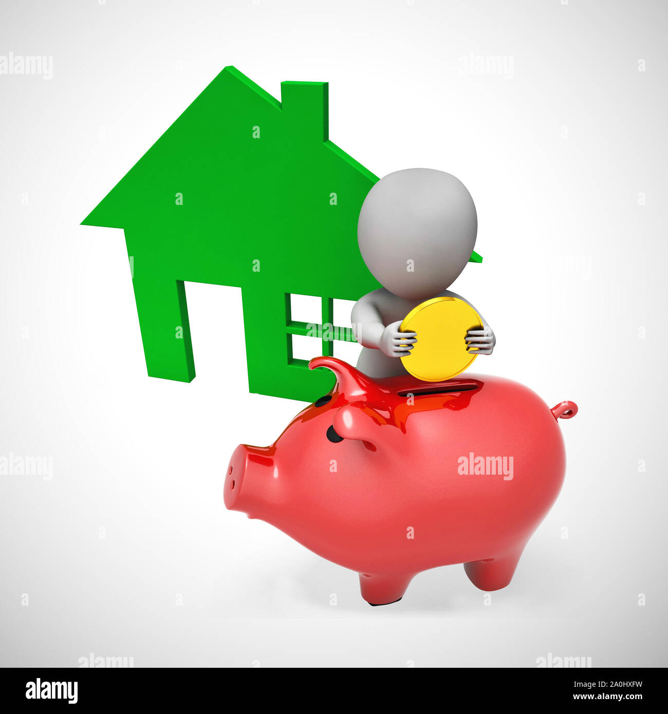 Tirelire maison montre l'argent d'économie pour la propriété et l'hypothèque-. L'accession à la propriété de biens immobiliers - 3d illustration Banque D'Images