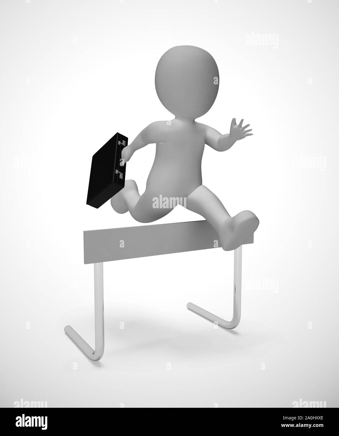 Surmonter les obstacles représentés par un homme sautant par dessus un obstacle. Relever le défi et réussir - 3d illustration Banque D'Images