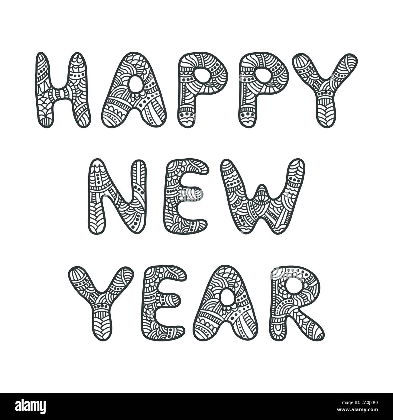 Bonne Année le lettrage. Livre de coloriage adultes Illustration de Vecteur