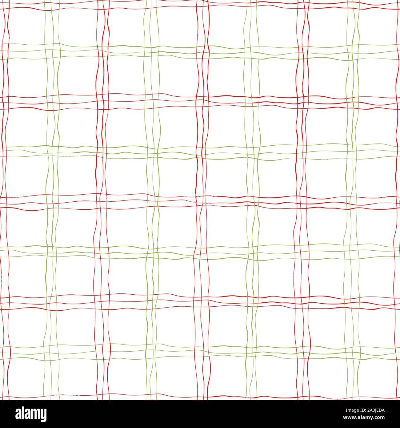 Effet tissage brins de rouge, vert et or hand drawn doodle lignes dans la conception de la grille géométrique. Modèle vectoriel continu sur fond blanc. Super pour Illustration de Vecteur