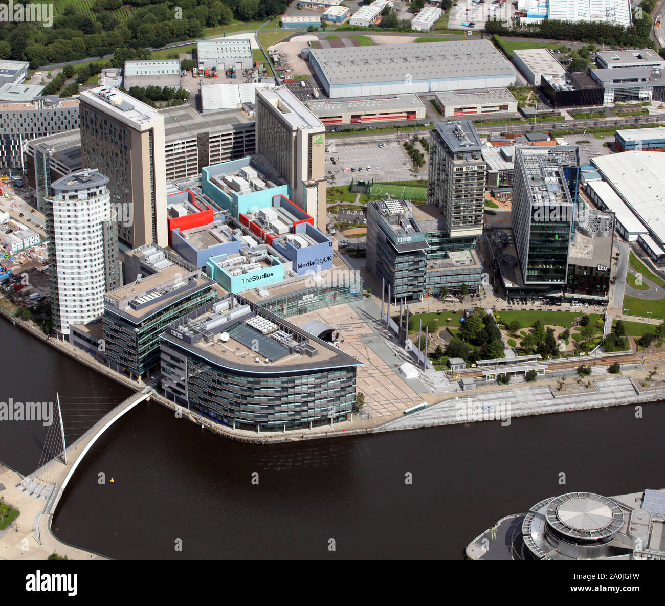 Vue aérienne de MediaCity Salford à Qays Banque D'Images