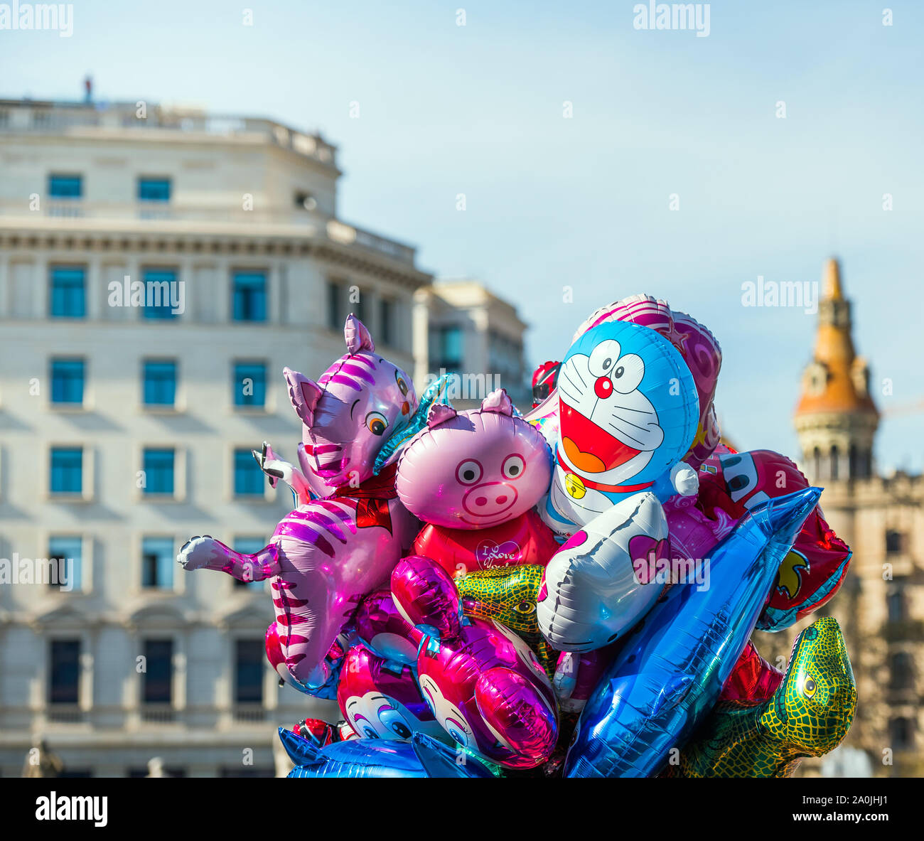 Barcelone, Espagne - 31 MAI 2019 : ballons colorés sur fond de la ville. Avec selective focus Banque D'Images