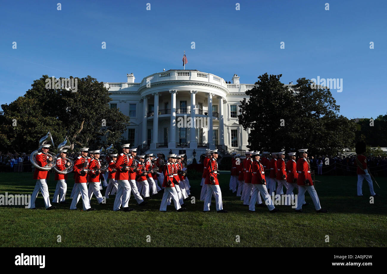 Washington DC, USA . Sep 20, 2019. Washington DC, USA. Sep 20, 2019. L'United States Army Band se met en position pour une cérémonie d'arrivée pour le premier ministre australien, Scott Morrison à la Maison Blanche à Washington, DC le vendredi 20 septembre, 2019. Photo par Kevin Dietsch/UPI. Credit : UPI/Alamy Live News Banque D'Images