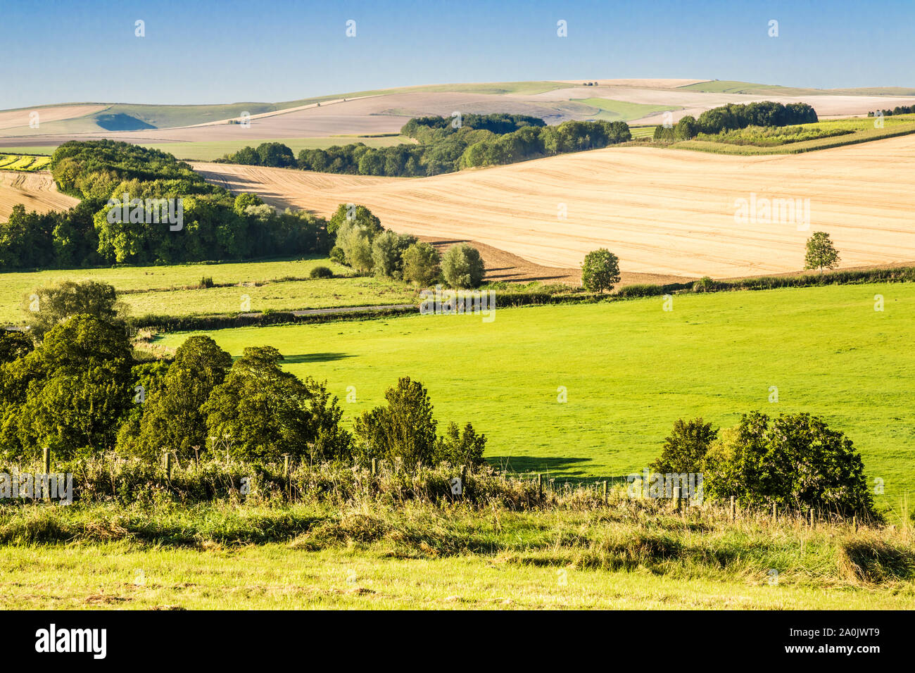 A la fin de l'été vue sur la Marlborough Downs, près de West Kennet. Banque D'Images