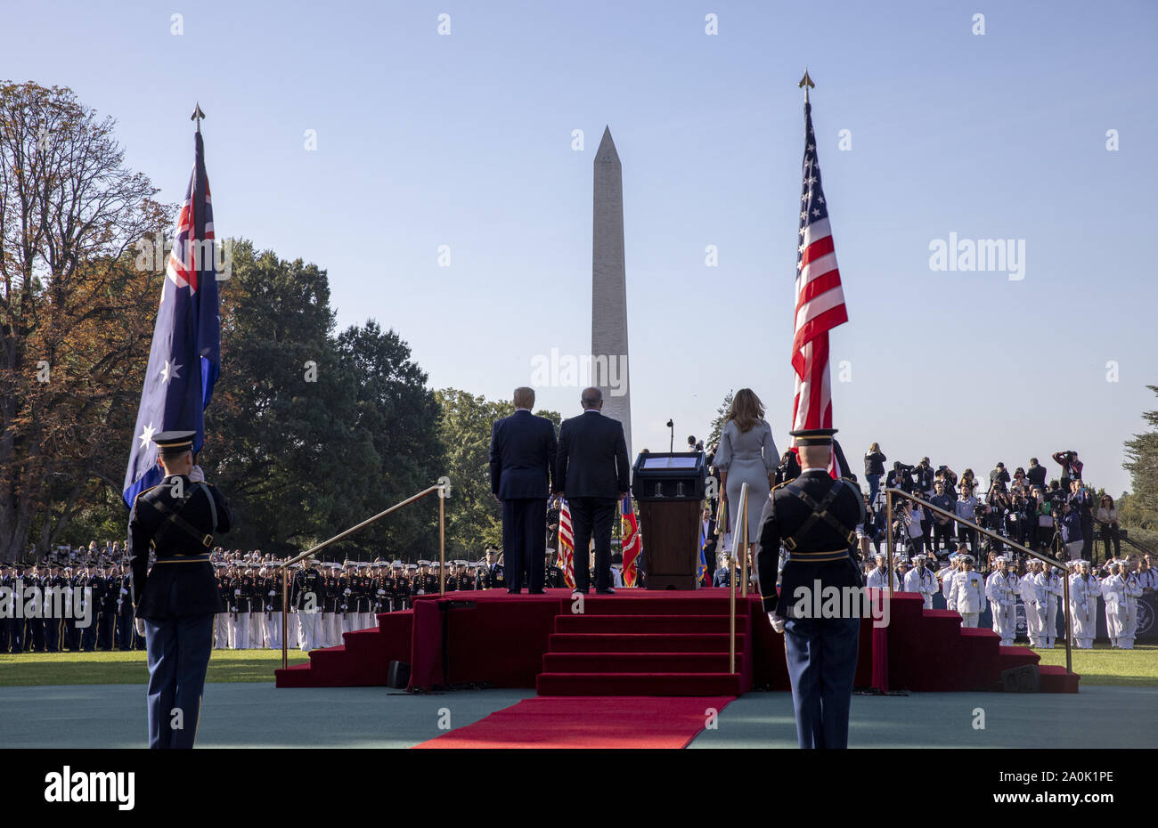 Washington DC, USA . Sep 20, 2019. Washington DC, USA. Sep 20, 2019. Le président Donald Trump accueille le Premier Ministre australien, Scott Morrison au cours de la cérémonie d'arrivée au cours d'une visite d'État à la Maison Blanche à Washington, DC le vendredi 20 septembre, 2019. Credit : UPI/Alamy Live News Banque D'Images