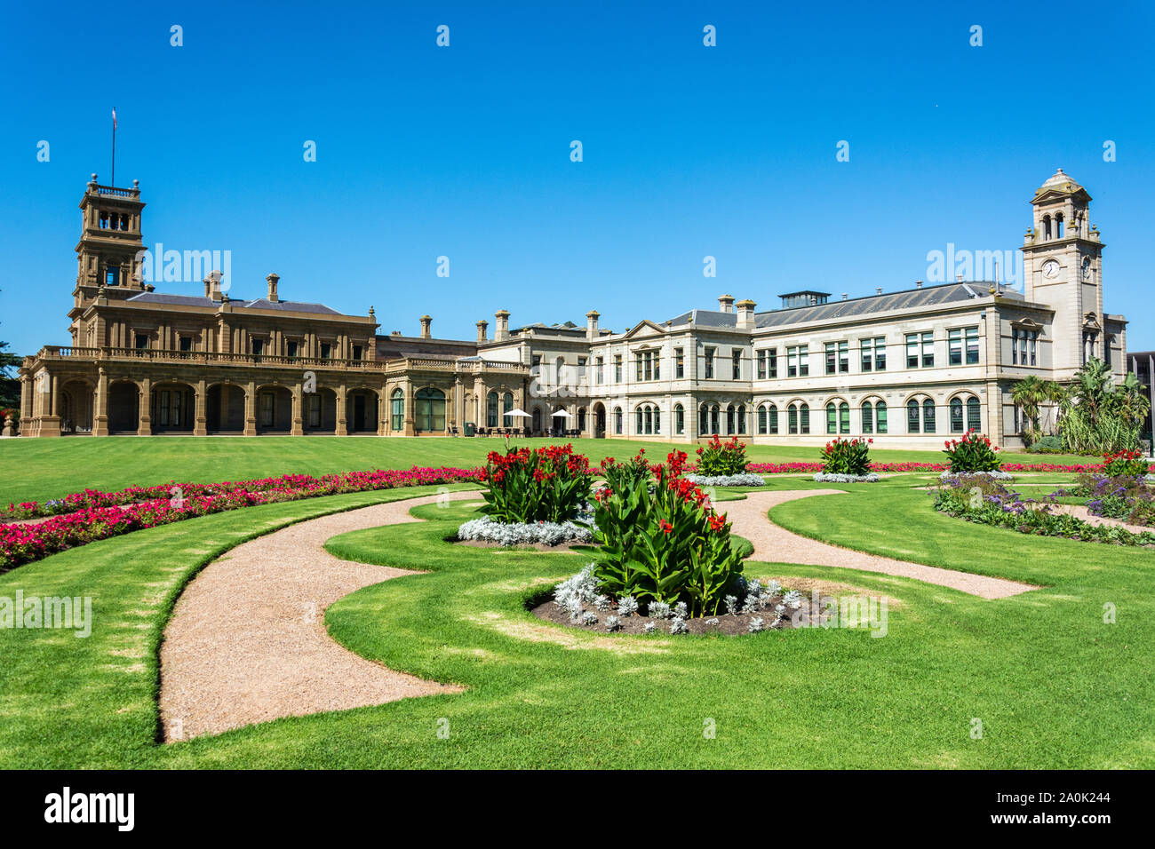 Werribee, Victoria, Australie - le 19 mars 2017. Vue extérieure de la Werribee Park Mansion à Victoria, en Australie. Banque D'Images