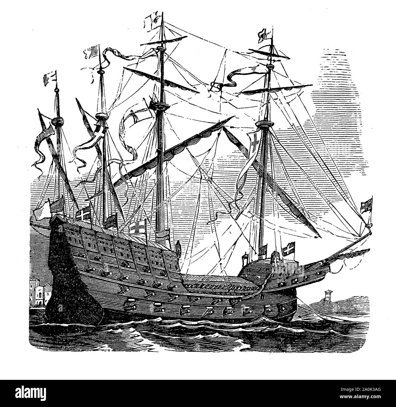 Henry Grace un Dieu ou Grand Harry était une caraque anglaise ou grand navire de la flotte du Roi au xvie siècle, puissant, grand, lourd mais blindé avec une mauvaise stabilité. Banque D'Images