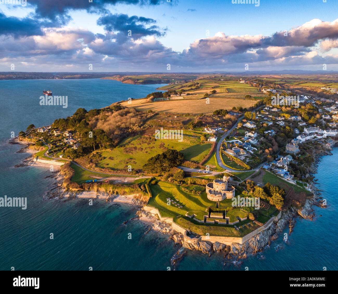 St Mawes Château, vue aérienne, Cornwall, Angleterre Banque D'Images